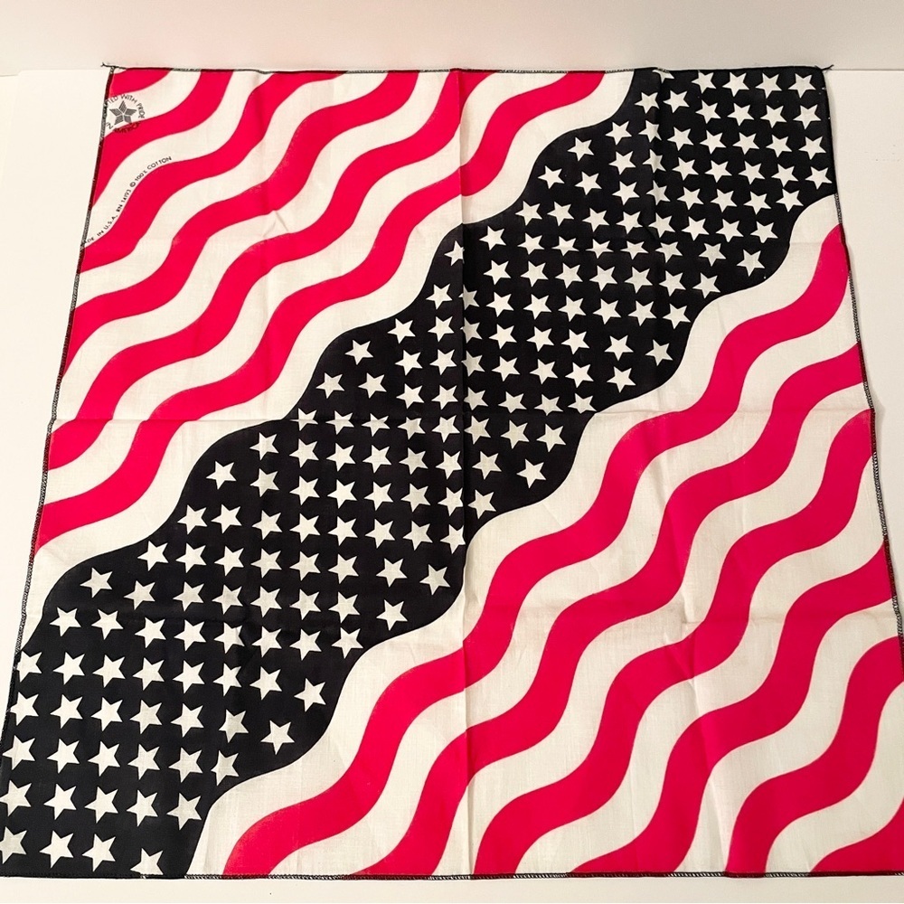 Vintage Wamcraft USA Bandana American Flag Stars & Waves RN 14193 Cotton